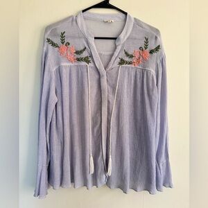 En Crème light Blue Embroidered Blouse